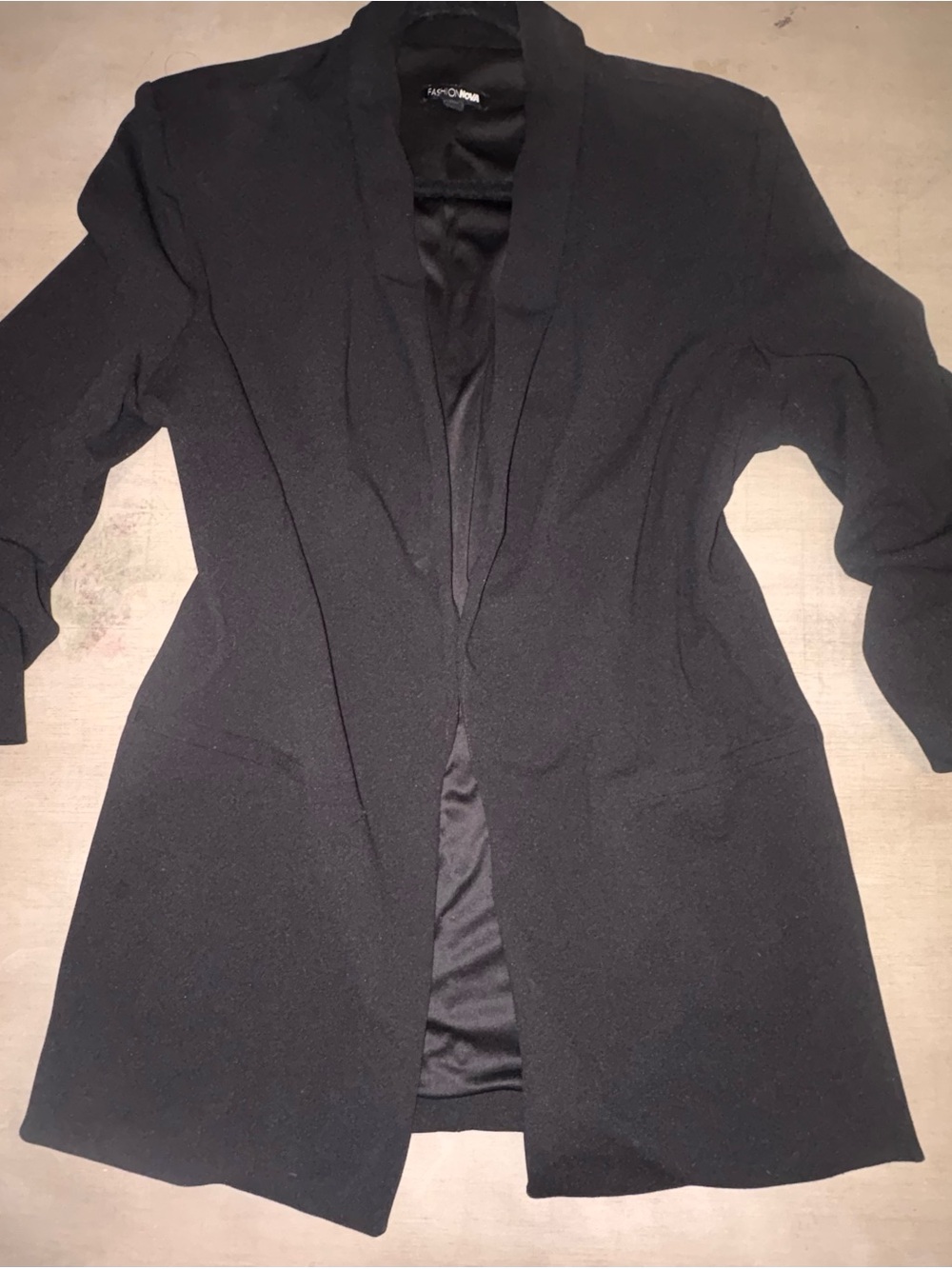 Fashion Nova Black Open-Front Long Blazer